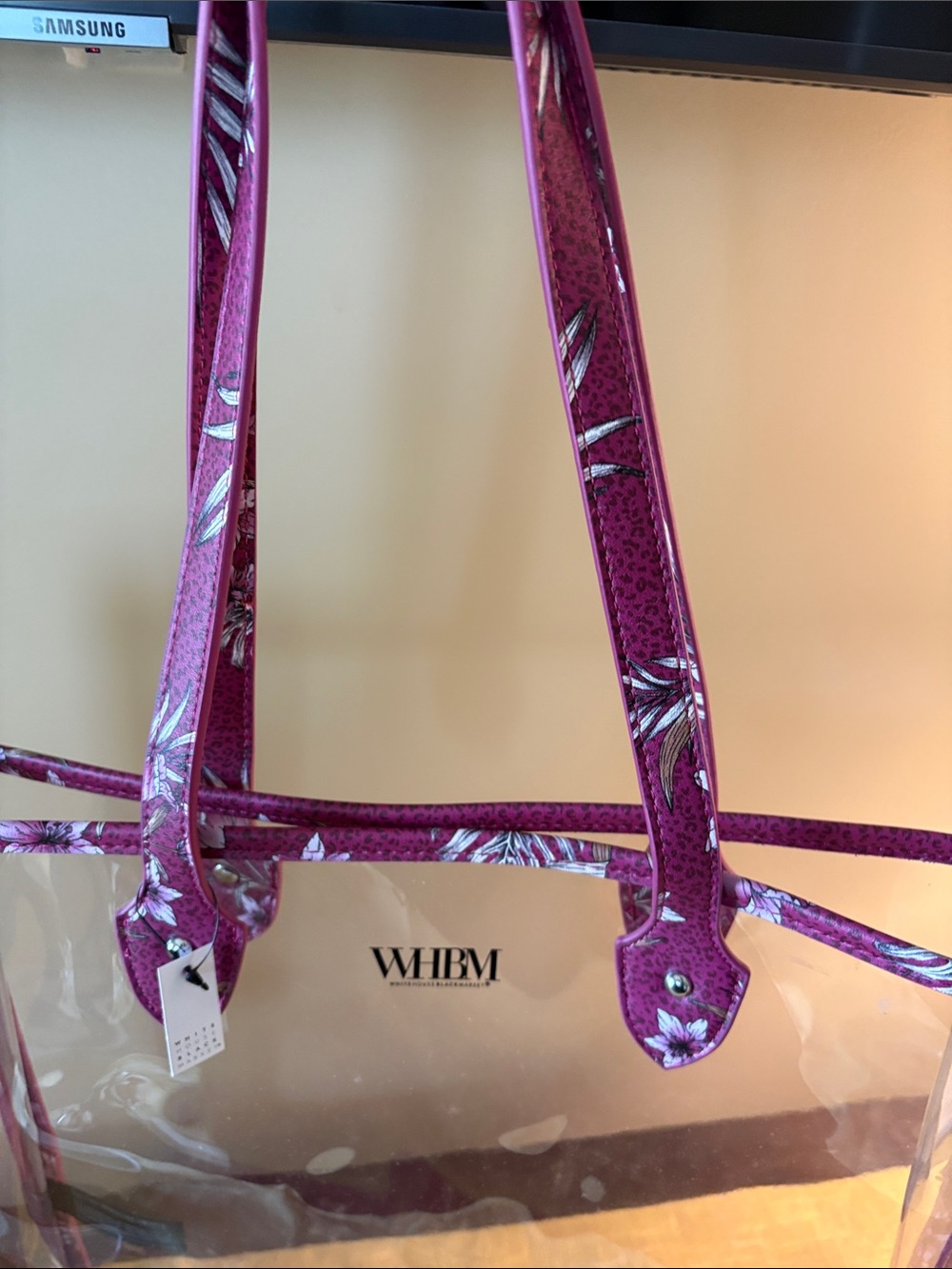 White House Black Market Clear Tote with Floral Pink Trim - Picture 6 of 6